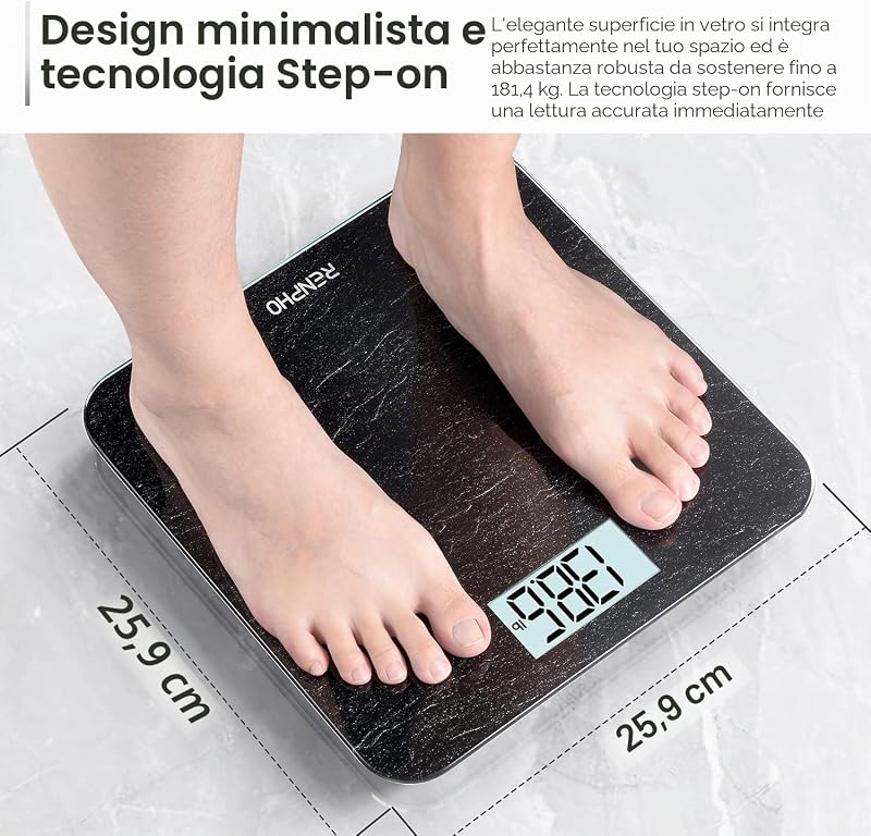 Bilancia da bagno digitale per peso corporeo, bilancia elettronica da bagno con sensori ad alta precisione, macchina accurata per persone, display a LED, step-on (ST/LB/KG), marmo, Core 1S