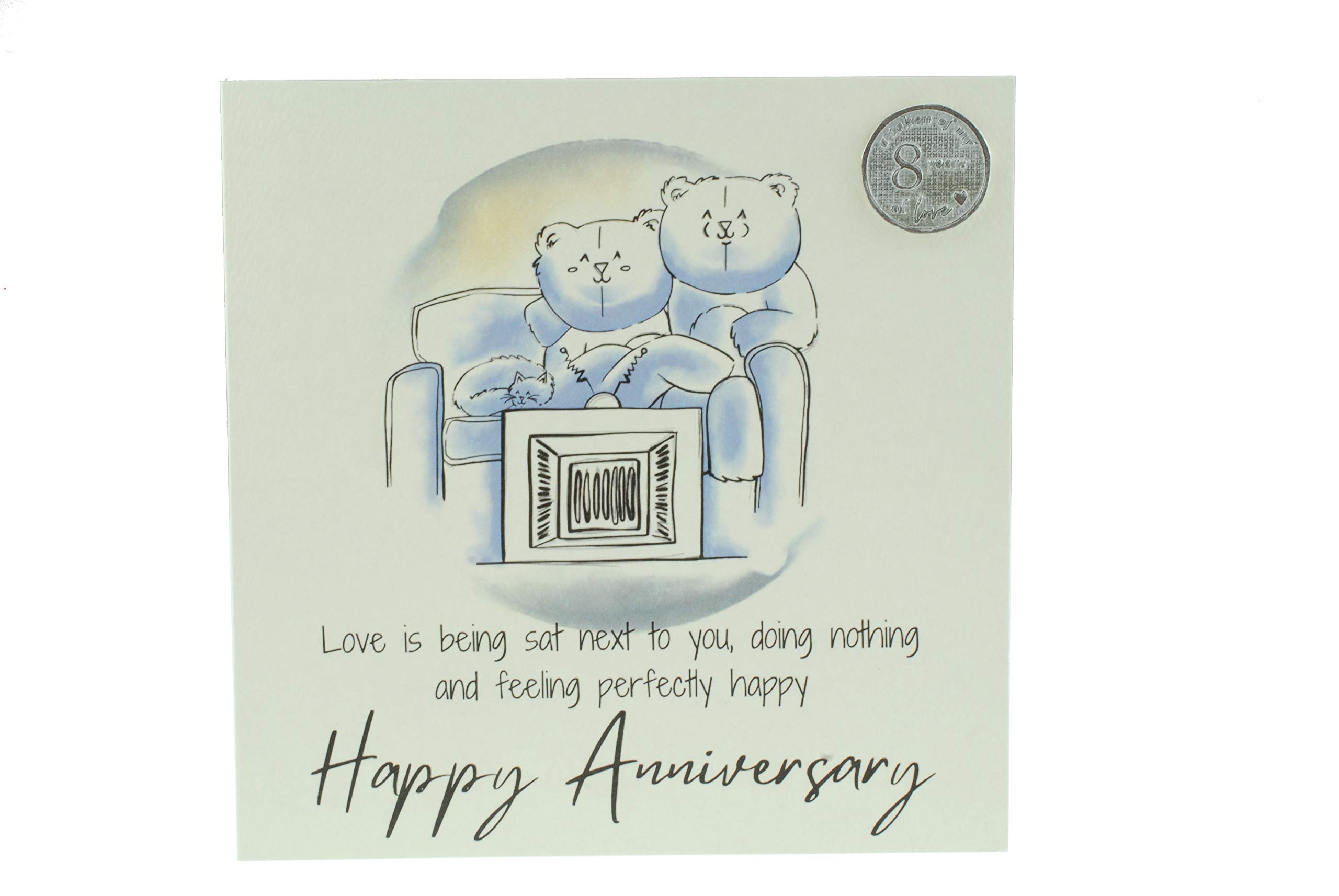 Cute 8th Anniversary Card, Relaxed Bears – Free Metal 8th Anniversary Love Token Gift (gc-annitv08)