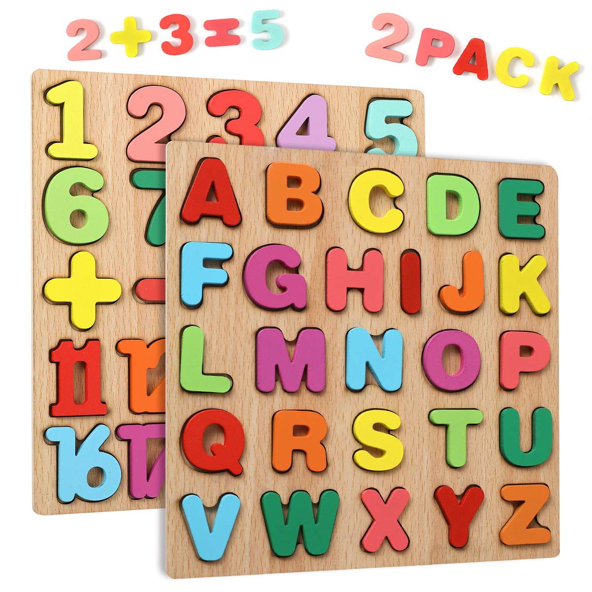 WGDE Toy Wooden Puzzles for 2-4 Year Old Kids, Alphabet and Number Learning Toys, Gifts for Girls and Boys Toddlers