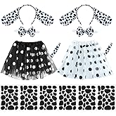 Coopay 14 Pieces Dalmatian Costume Set Spotted Dog Ear Headband, Bow Tie, Tail, Tutu Skirt and Adhesive Felt Stickers Accessories for Halloween Cosplay Costume Dress Up Party Decoration