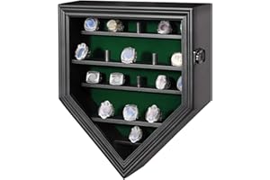 Grintus Championship Ring Display Case,19 Slots Baseball Ring Display Holder Case Wall Mount Wooden Trophy Ring Organizer Box with Lockable Real Glass Door for Collection Sports Champion Rings ,Black