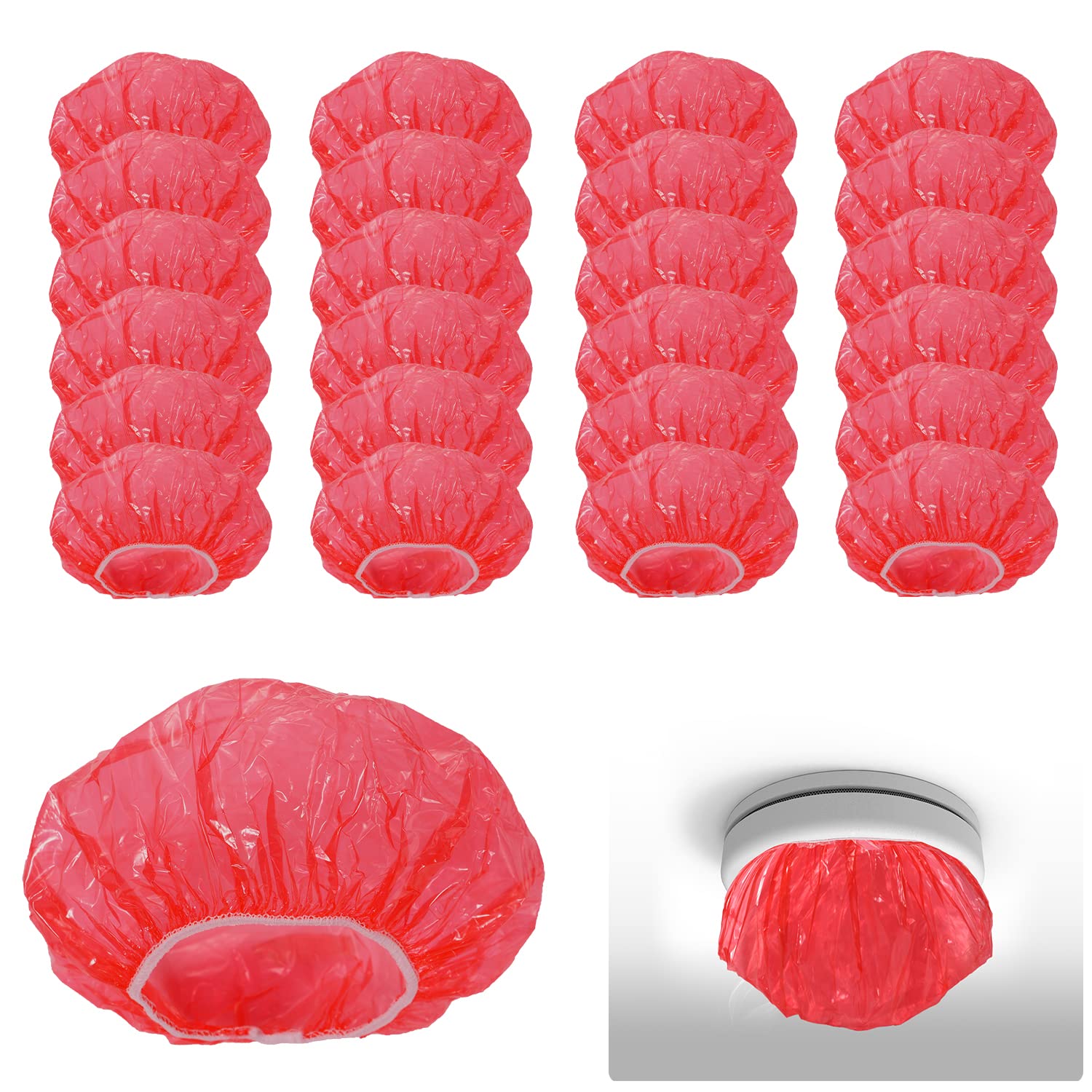 SAVITA 50pcs Smoke Detector Cover, Reusable Plastic Stretch Elastic Thickened Alarm Dust Cover Fire Alarm Cap for Home Kitchen Cooking Baking (Red)