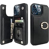 ONETOP for iPhone 13 Pro Max Wallet Case with Card Holder, 360° Rotation Ring Kickstand RFID Blocking PU Leather Double Magnetic Clasp Shockproof Cover for Women and Girls 6.7 Inch (Black)