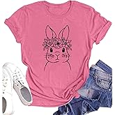 Happy Easter Shirts for Women Cute Leopard Bunny Shirt Funny Easter Letter Casual Holiday Tops