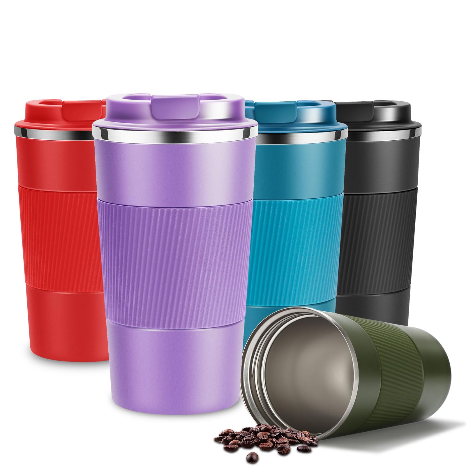 YINJAM Travel Mug Reusable Insulated Coffee Cups Vacuum Insulation Stainless Steel Thermal Bottle for Hot Cold Drinks (Purple, 380ml) — image 1