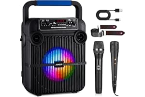 Karaoke Machine JAMELO Portable Bluetooth Speaker with Wireless Microphone Karaoke Pa System for Adults Kids with LED Lights, Supports TF Card/USB/AUX Input for Home Party Birthday