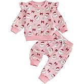 ZyHwShine Toddler Baby Girl Christmas Outfit Santa Sweatshirt Shirt Long Sleeve Pullover Pants Set Cute Winter Clothes