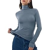 C202 Women's Turtleneck Long Sleeve Merino Wool Blend Shirts Fitted Going Out Tops Basic Tees Cozy Embrace Collection