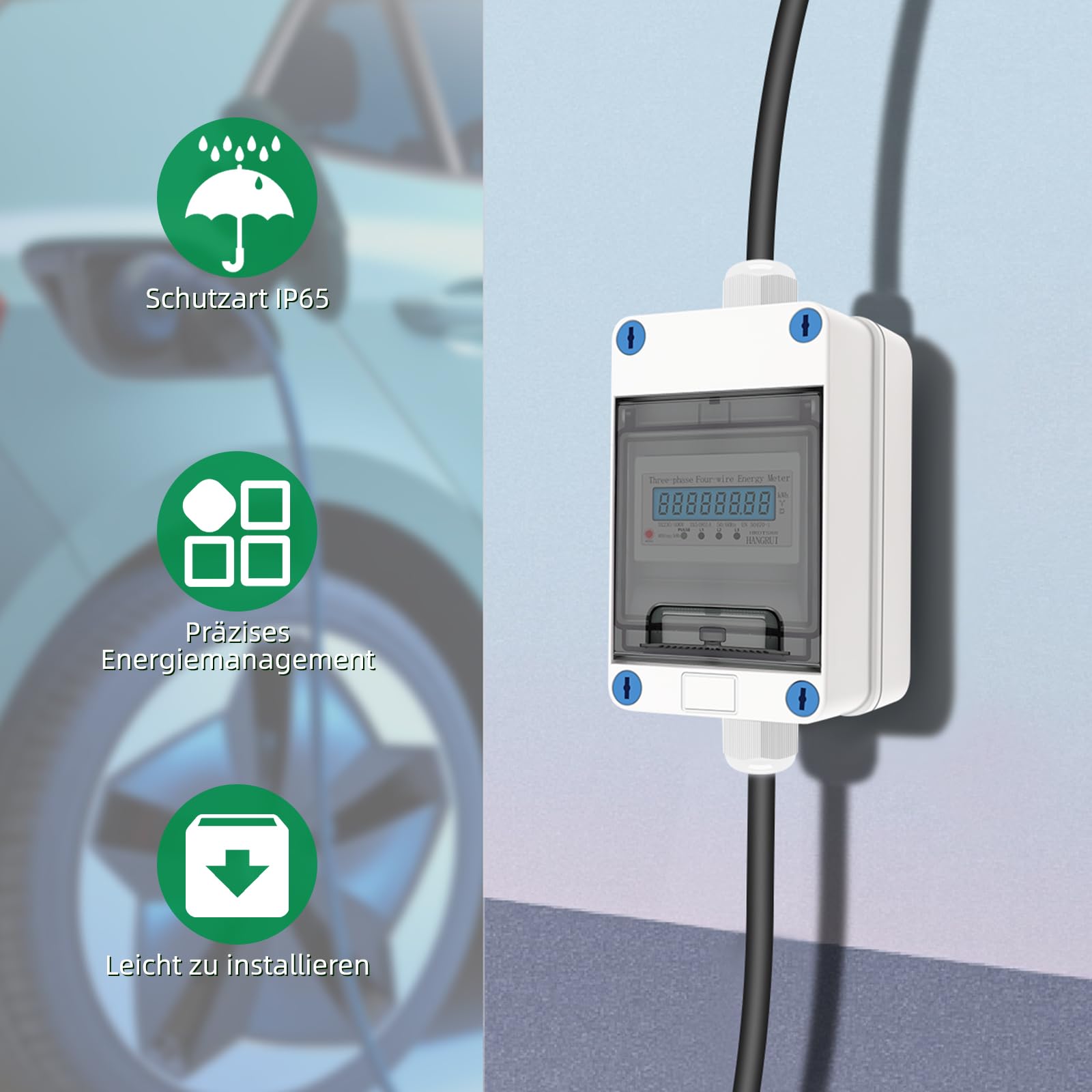 3 Phasen Mobiler Stromzähler, 16A 400V Mobiler Digitaler Stromzähler Mit CEE Stecker und Kupplung, Mobiler Digitalzähler Mit Mit Rückstellfunktion, 2m Kabel, IP68 Steckdosenadapter Zähler 4