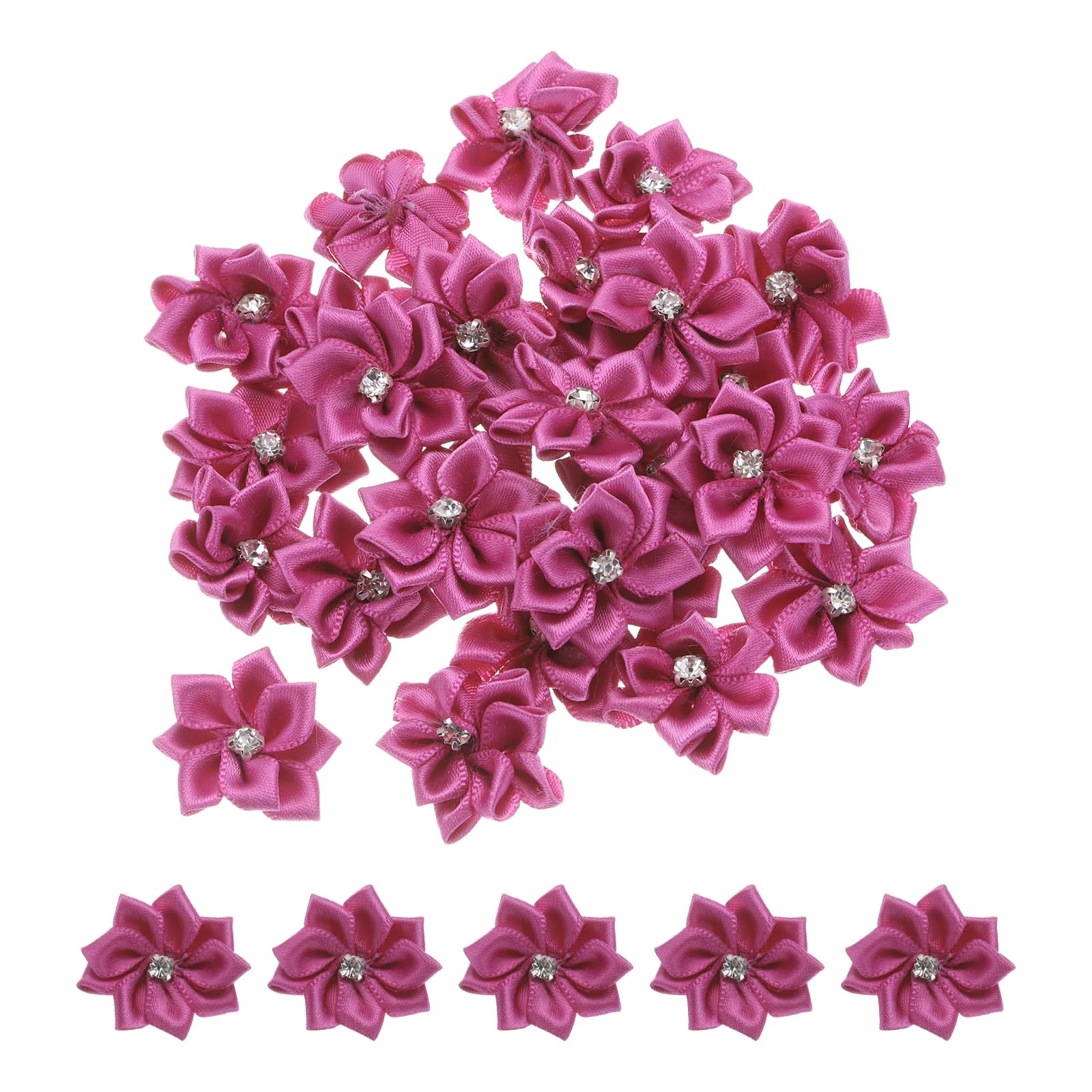 PATIKIL 1.2 Inch Small Ribbon Flowers, 150 Pcs Satin Ribbon Flowers Mini Fabric Flowers for Crafts DIY Wedding Ornament Appliques, Purple