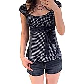 VnimVinter Women Fairy Grunge Y2k Babydoll Shirt Cap Sleeve Micro Polka Dot Tie Back Flowy Babydoll Top Preppy Clothes