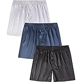 Jveyvth Men's Satin Boxers Pack Silky Boxer Shorts for Men, Silk Feeling Men's Underwear with Button Fly Pajamas Sleep Shorts