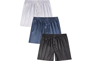 Jveyvth Men's Satin Boxers Pack Silky Boxer Shorts for Men, Silk Feeling Men's Underwear with Button Fly Pajamas Sleep Shorts