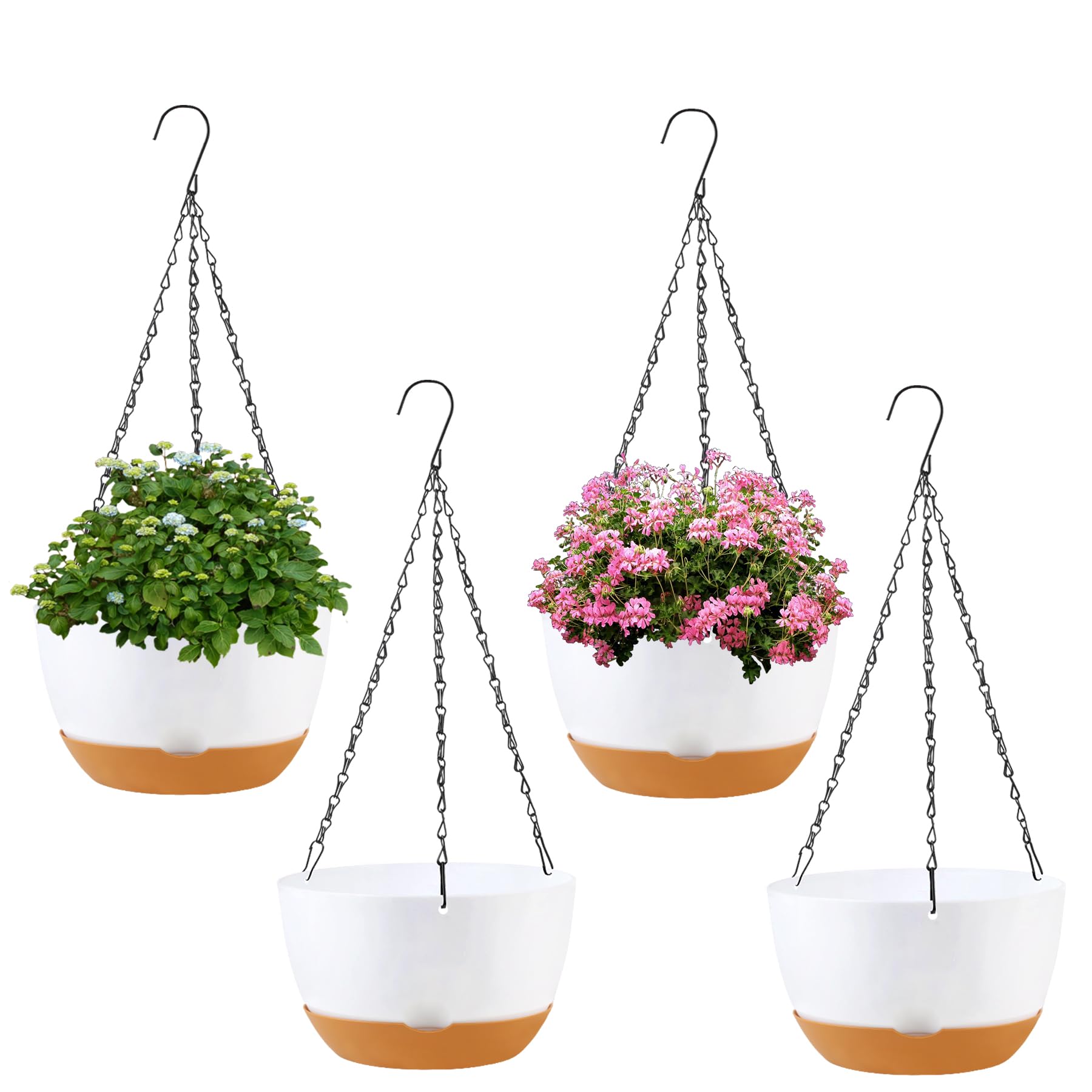 Photo 1 of KPUVX 4 Pack Plastic Hanging planters for Indoor Plants,8 Inch Plant Pot Indoor Outdoor Hanging Baskets,Hanging Flower Pots with Drainage Holes and Chain for Garden Porch Plants(White)