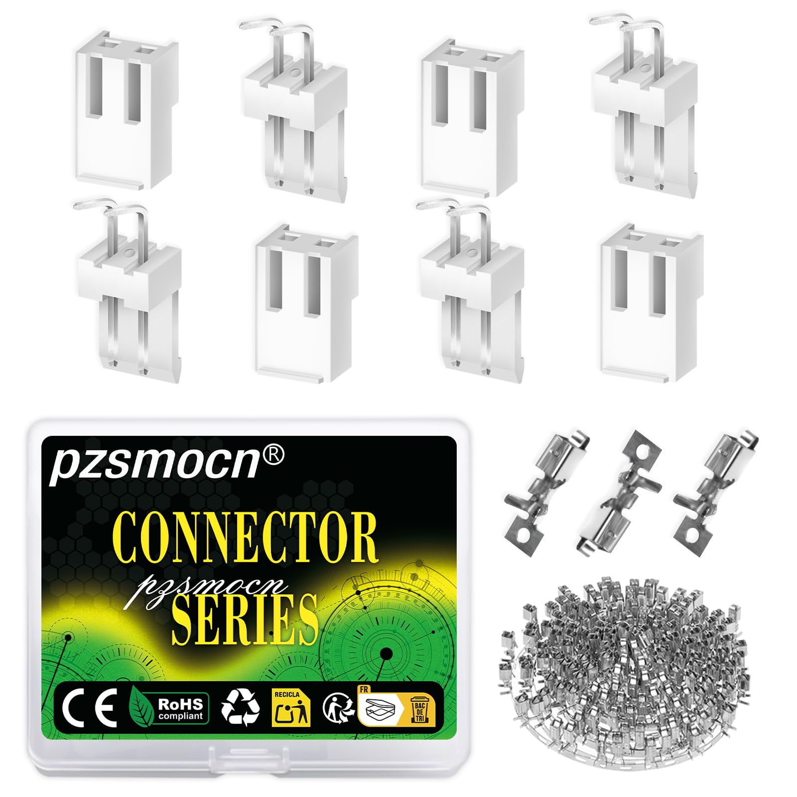 pzsmocn 200 Pieces / 50 Sets JST VH SMT 3.96 mm Pitch 2 Pin Female Housing and Male Adapter Connector Plug Socket Terminal Wires Cables 24-18 AWG Assembly, Header Crimp Pins Kit — image 1