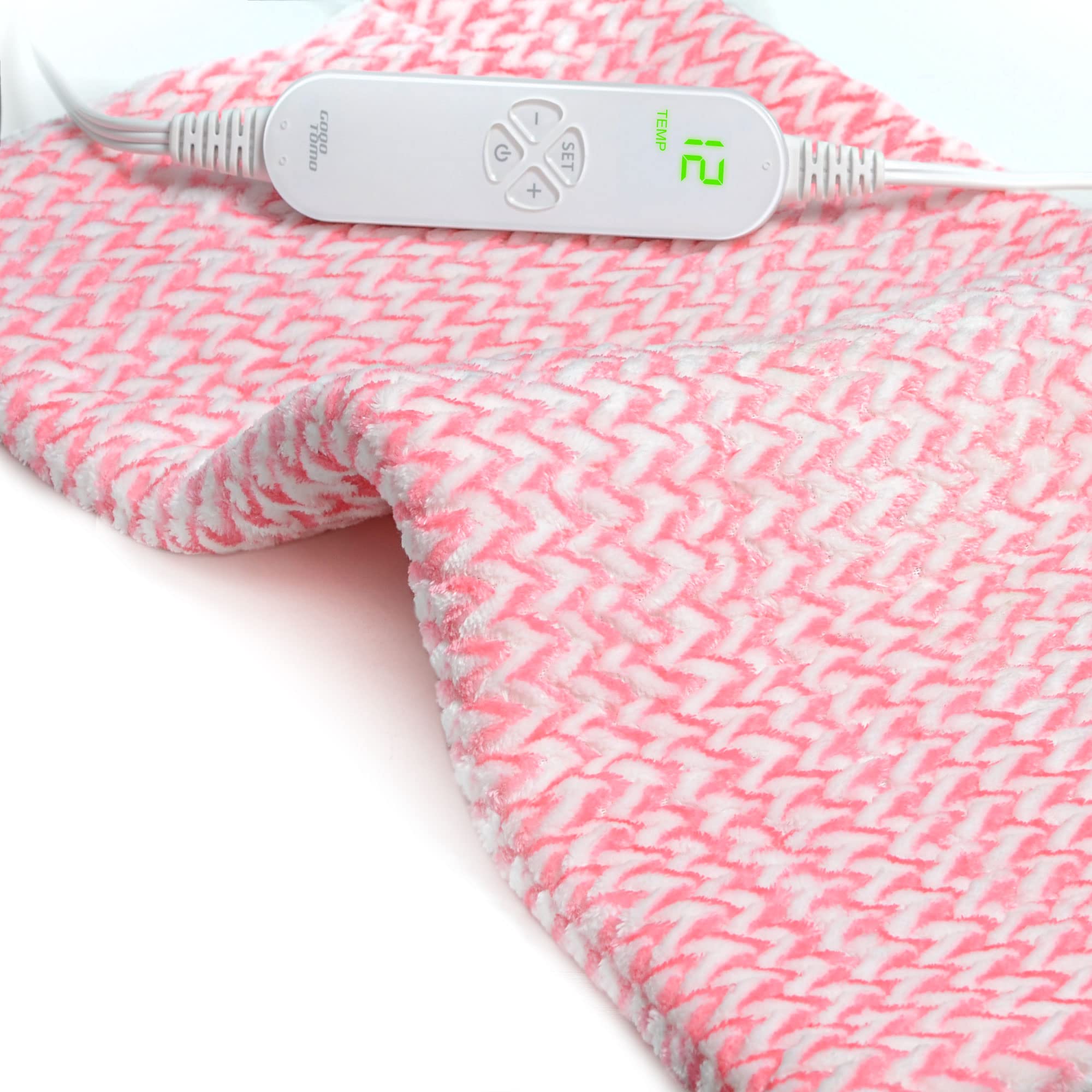 Photo 1 of GOQOTOMO Fast-Heating Electric Heating Pad for Back/Waist/Abdomen/Shoulder/Neck Pain and Cramps Relief - 12 Heat Levels, 8 Timers with Countdown, Stay on, Machine Washable-PW01(Pink)LPNPMEQ4671277
