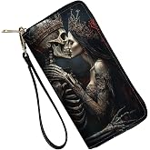 ZXYBNMLE RFID Blocking Leather Wallet for Women – Large Capacity Zip Around Clutch with 8 Card Slots,15 Cash Pockets & Coin Zipper,Skeleton Couple Love Scene
