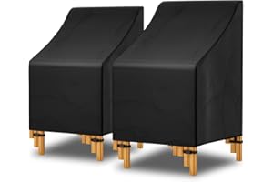 Likorlove Stackable Patio Chair Cover, 25"W x 25"D x 47"H Stacking Outdoor Chair Cover Waterproof High Back Patio Furniture Covers Stacked Chairs, Fits for 4-6 Stackable Dining Chairs, Black (2 Pack)