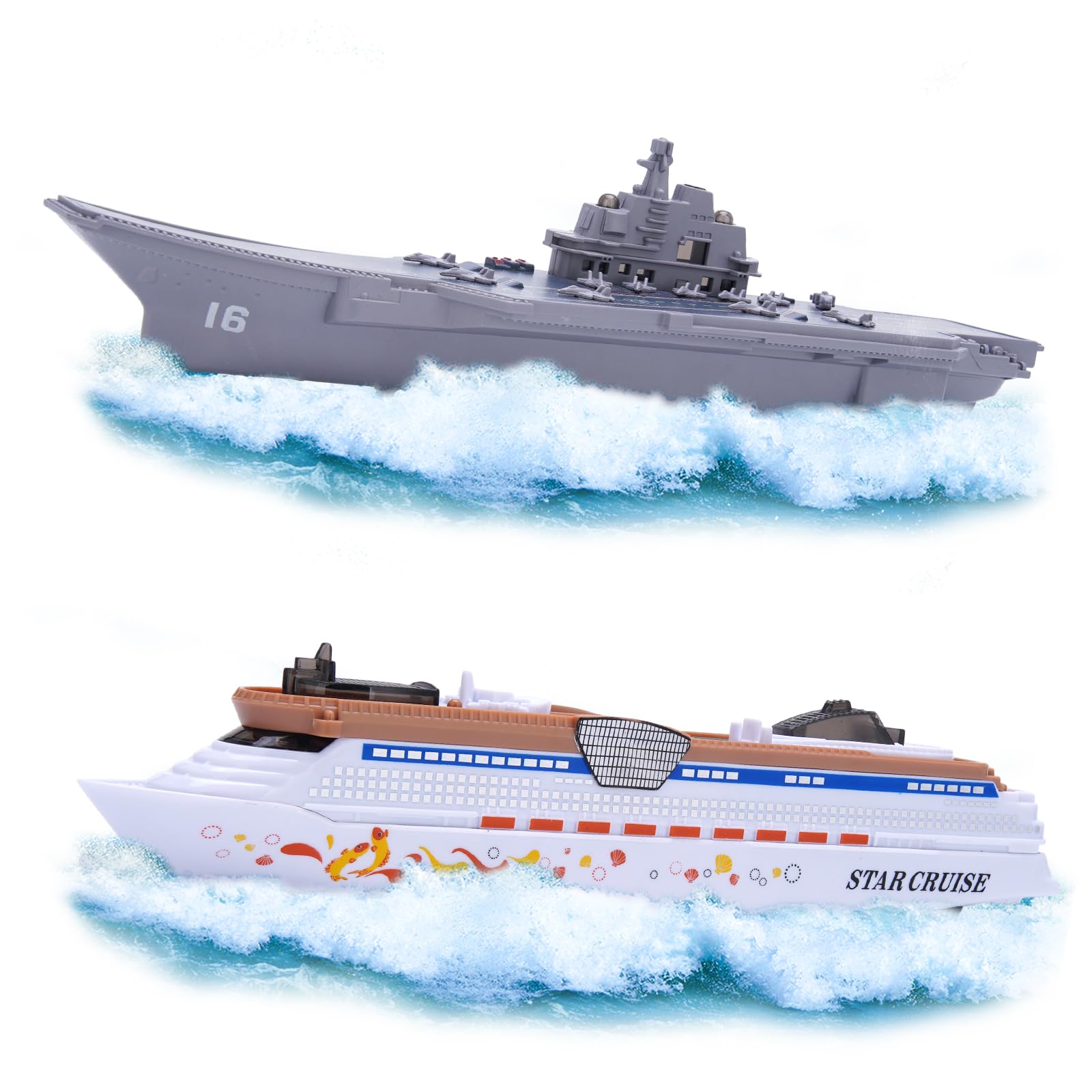 Photo 1 of Crelloci 2PCS Aircraft Carrier Toy Cruise Ship with Lights and Sounds, Model Aircraft Carrier Navy Ship, Nautical Decorations Ocean Theme Party Supplies for Boys Gift Age 3-8 Collection