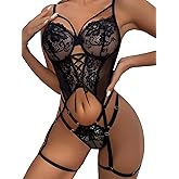 Real Intimate Sexy Lingerie for Women Lace Corset Panty and Garter Choker Floral Lace Underwire Push Up Garter Belt