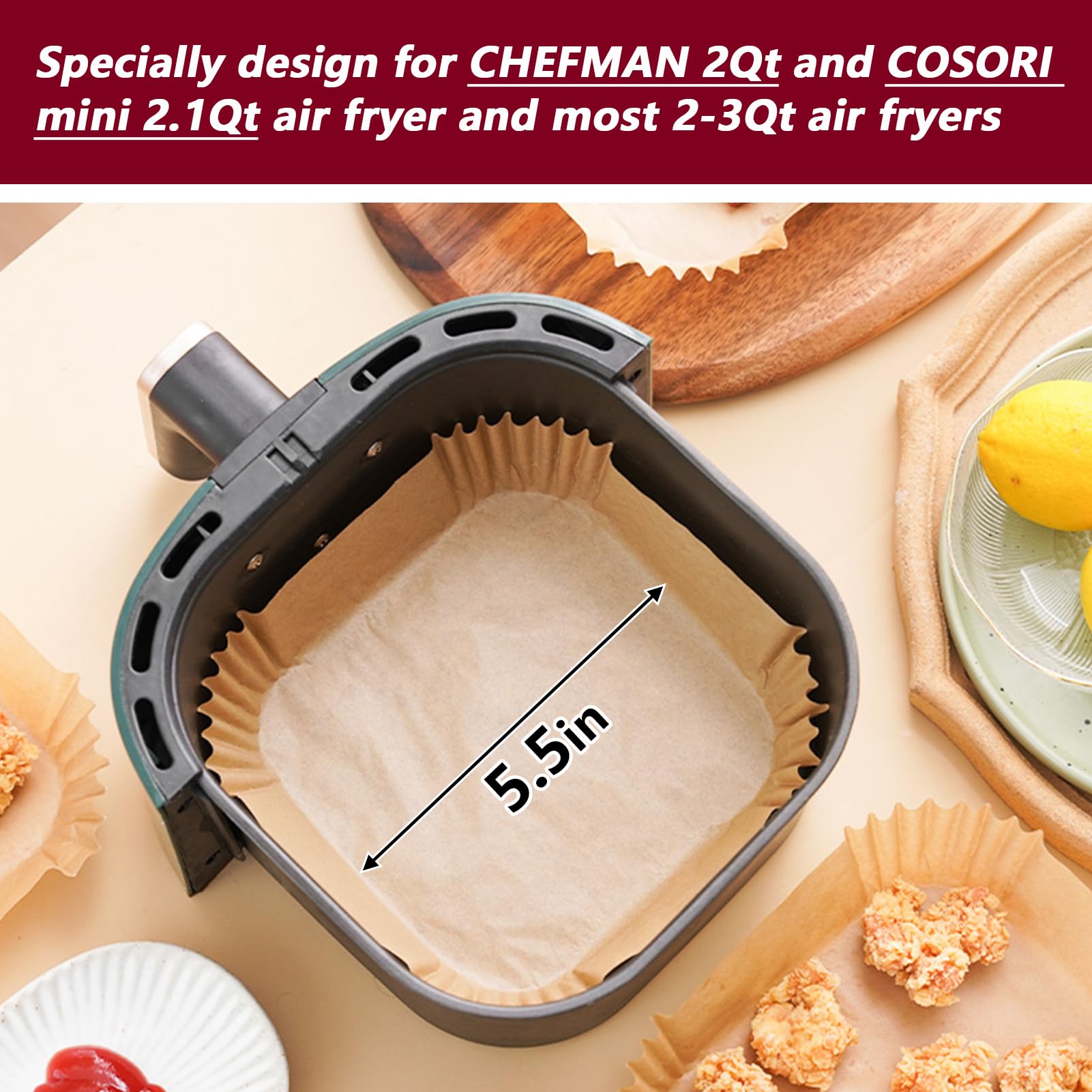 Small Air Fryer Liners for CHEFMAN 2 Qt Mini Air Fryer, 5.5inch Mini Air Fryer Parchment Paper Liners Disposable for Cosori 2.1Qt, Dash 2.6Qt, Instant Vortex 2Qt and other 2-3Qt Baskets, 125PCS