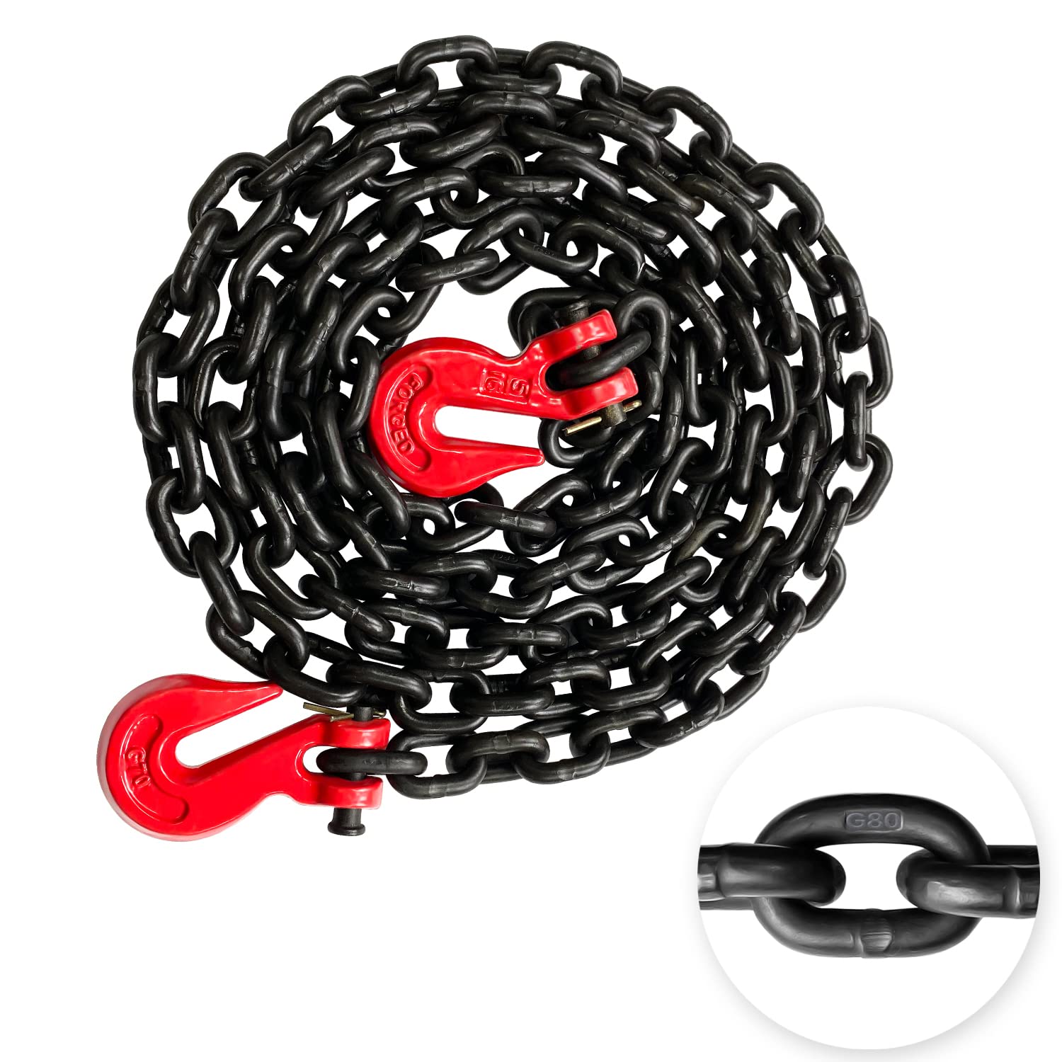 Photo 1 of YATOINTO G80 Binder/Safety Chain 5/16 Inch x 10 Foot Transport Binder Chain with Clevis Grab Hooks 4,900 lbs Safe Working Load Logging Chain for Transporting Towing Tie Down Binding Equipment