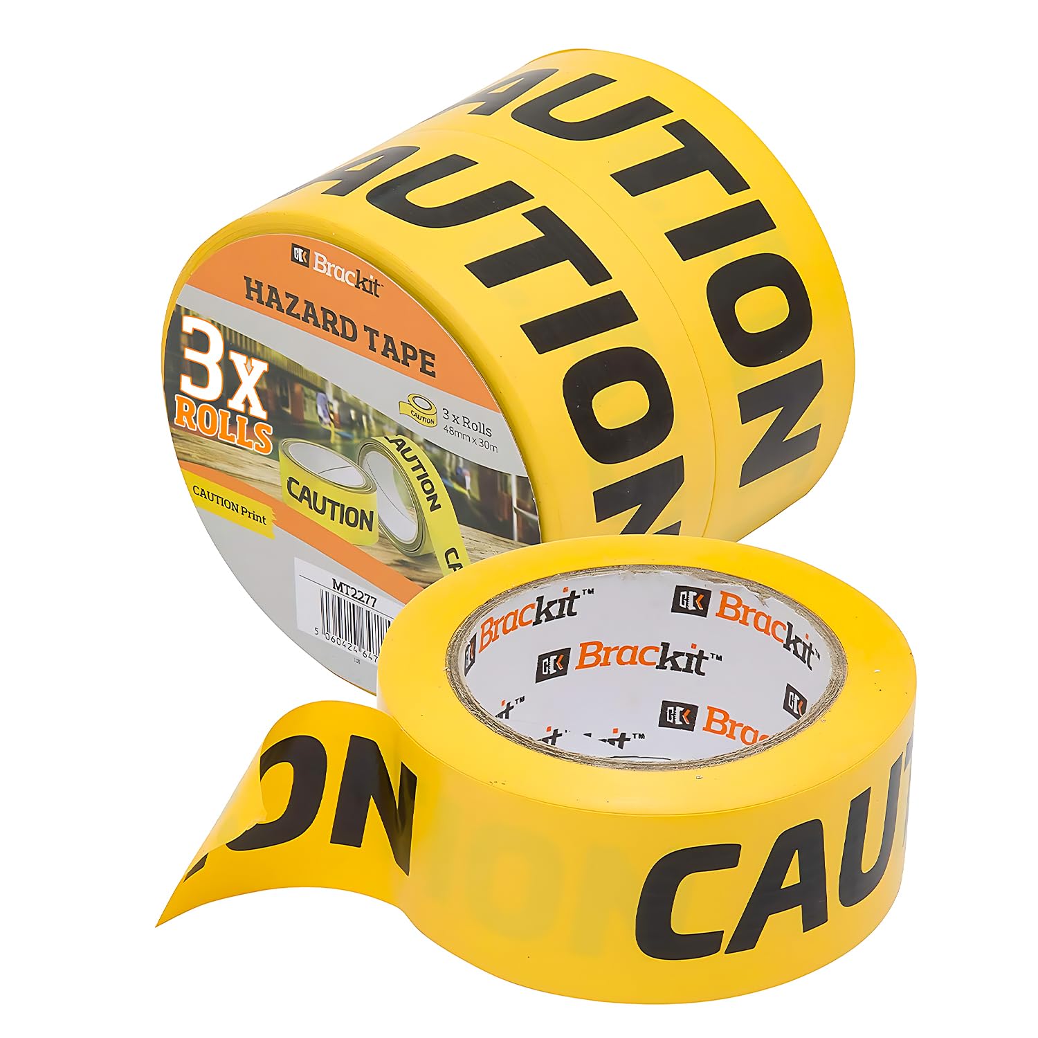 Brackit Caution Tape 48mm x 30m, Pack of 3 Rolls – Hazard Tape Black and Yellow for Safety Marking - Durable Adhesive Tape Floor Marking Tape for Indoor, Outdoor Safety Barriers