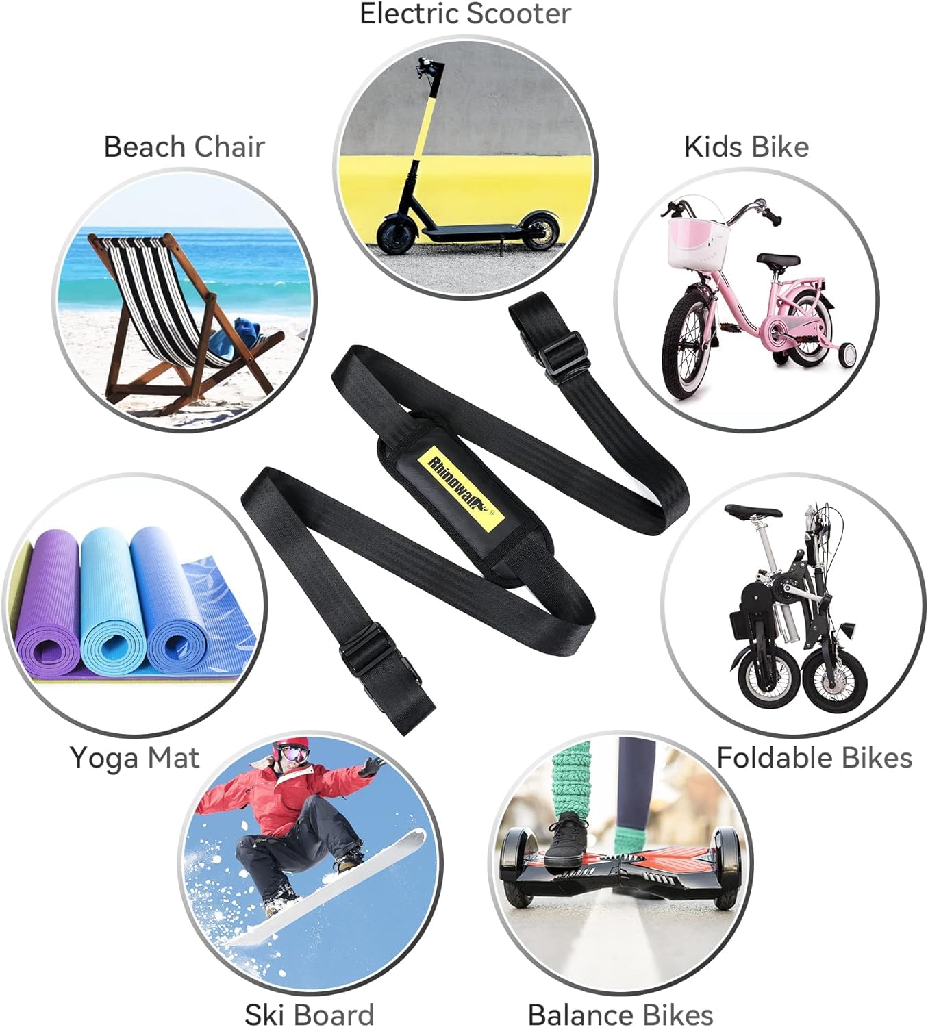 Scooter Shoulder Strap, 71-inch Carrying Scooter with Adjustable Carrying Strap and Extra-Thick Anti-Slip Shoulder, Scooter Strap for Electric Scooter, Bikes, Balance Bikes, Yoga Mat, Ski Board