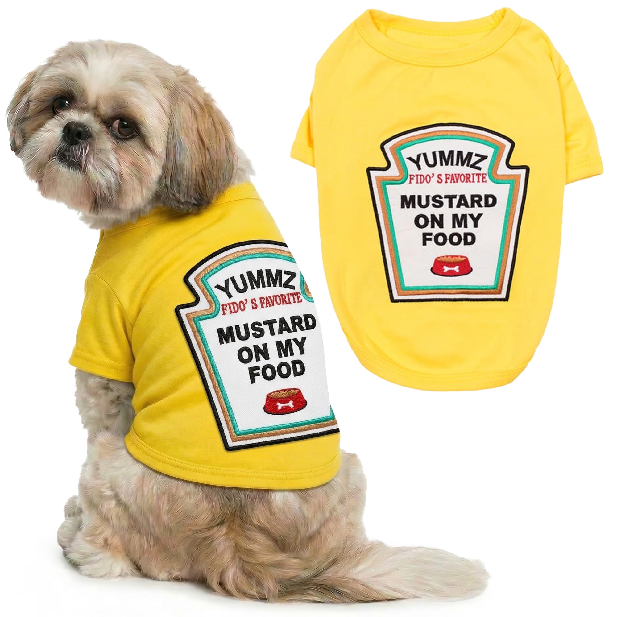 Parisian Pet - Funny Dog Cat Pet Costumes, Shirt Outfits for Halloween - Police, Prisoner, Ketchup, Mustard, Doctor, Firefighter, Sailor, Pirate (Mustard Licker, M)