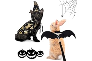 Vehomy Rabbit Halloween Costume Sets - 2 Outfits, Bat Wings, Witch Hats & Cloaks for Bunny, Puppies, Kittens