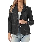 Allegra K Denim Blazer for Women Notched Lapel Long Sleeve Button Up Business Casual Jean Jacket with Pockets