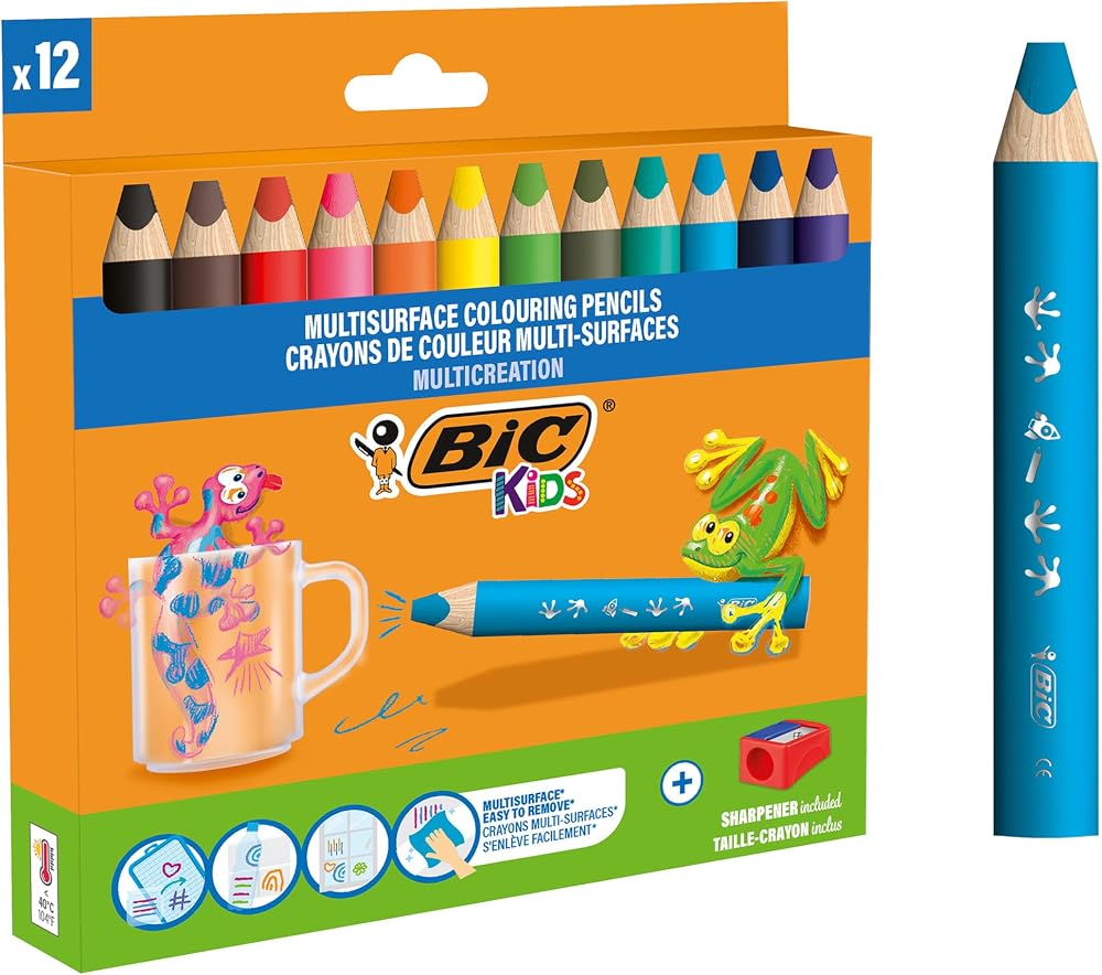 BIC Kids Multisurface Pencils 12pk – Triangular Barrel, Sharpener Included