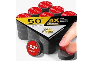 X-BET MAGNET Adhesive Magnets - Ferrite Magnetic - 50 Pieces - Round Disc Magnets - Strong Sticky Adhesive Backing - Ceramic Magnets Ideal for DIY, Craft, Kitchen - 0.7"x0.2"