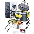 Buddew Electric Lunch Box 80W Food Heater for Adults, 12/24/110V Portable Lunch Warmer Upgraded Heated Lunch Box for Car/Truck/Office with SS Fork&Spoon and Insulated Carry Bag(Yellow)