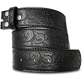 BC Belts Western Leather Belt Strap - 1.5” Wide with Embossed Scrollwork Without Buckle for Men & Women, Cowboy/Cowgirl Style
