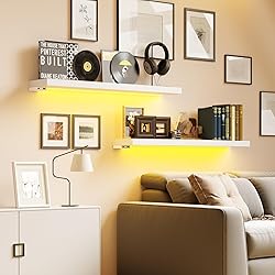BAMEOS Floating Shelves with LED Lights, 31" White