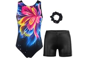 MODAFANS Gymnastics Leotards for Girls Sparkly Dance Unitards Biketards Black Activewear for Girls 4-13Years