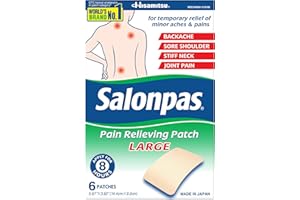 Salonpas Pain Relieving Patch, LARGE, 6 Count, for Back, Neck, Shoulder, Knee Pain and Muscle Soreness, 8 Hour Pain Relief