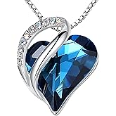 Leafael Valentine's Day Gift Necklaces for Women, Infinity Love Birthstone Heart Crystal Pendant, Birthday Anniversary Jewelry for Wife, Mom, and Her, Silver Plated, 18" + 2" Adjustable Chain