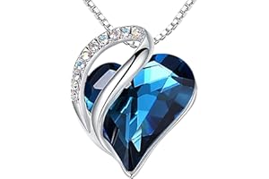 Leafael Necklaces for Women, Infinity Love Birthstone Heart Crystal Pendant, Birthday Jewelry Gifts for Her, Mom, and Wife, Silver Plated, 18 plus 2 inch Adjustable Chain