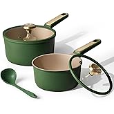 CAROTE 2QT & 2.5QT Sauce Pan Sets with Lid & Ladle Cooking Pots Nonstick Saucepans Cookware Set Small Kitchen Pot, Induction Comptable, Easy to Clean, PFOA FREE (Green)