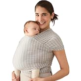 Ergobaby Aura Baby Wrap Carrier for Newborn 0-12 Months | Soft Stretchy Infant Wrap Carrier with Hip-Healthy Positioning, Pre-Tied Design, Fits 8-25 lbs, Grey Stripes