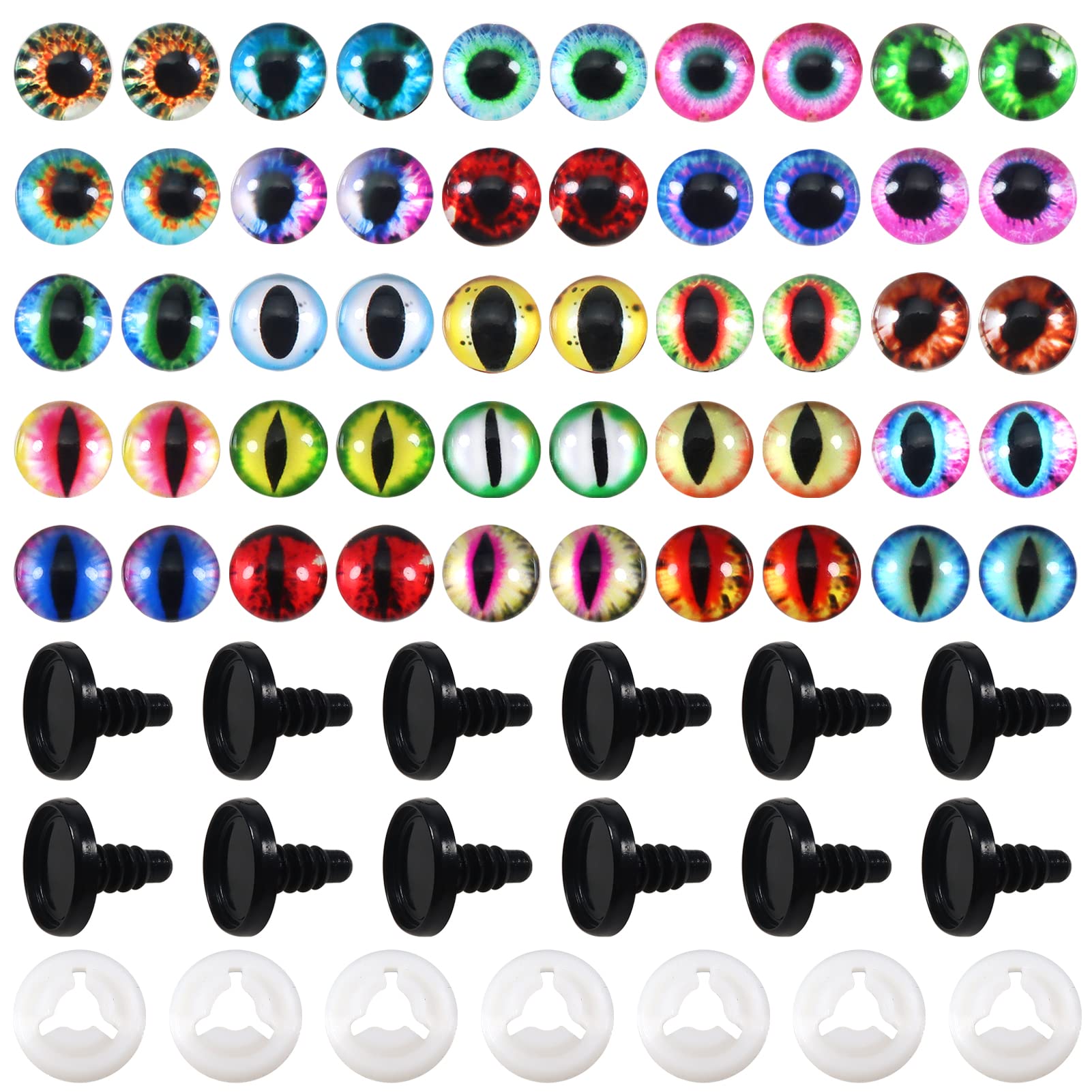 TOAOB 25 Pairs Doll Eyes Safety Eyes Colourful Set 16 mm Plastic Craft Eyes with Washers for Doll Puppet