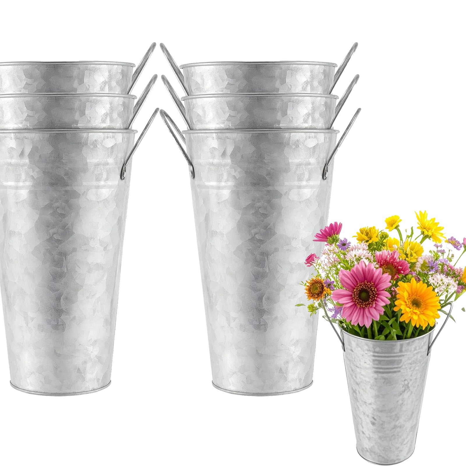 Photo 1 of HAKZEON 6 Pack 10 Inches Galvanized Metal Vase, Rustic Farmhouse Tall Galvanized Metal Flower Vase for Wedding, Table, Home Decor