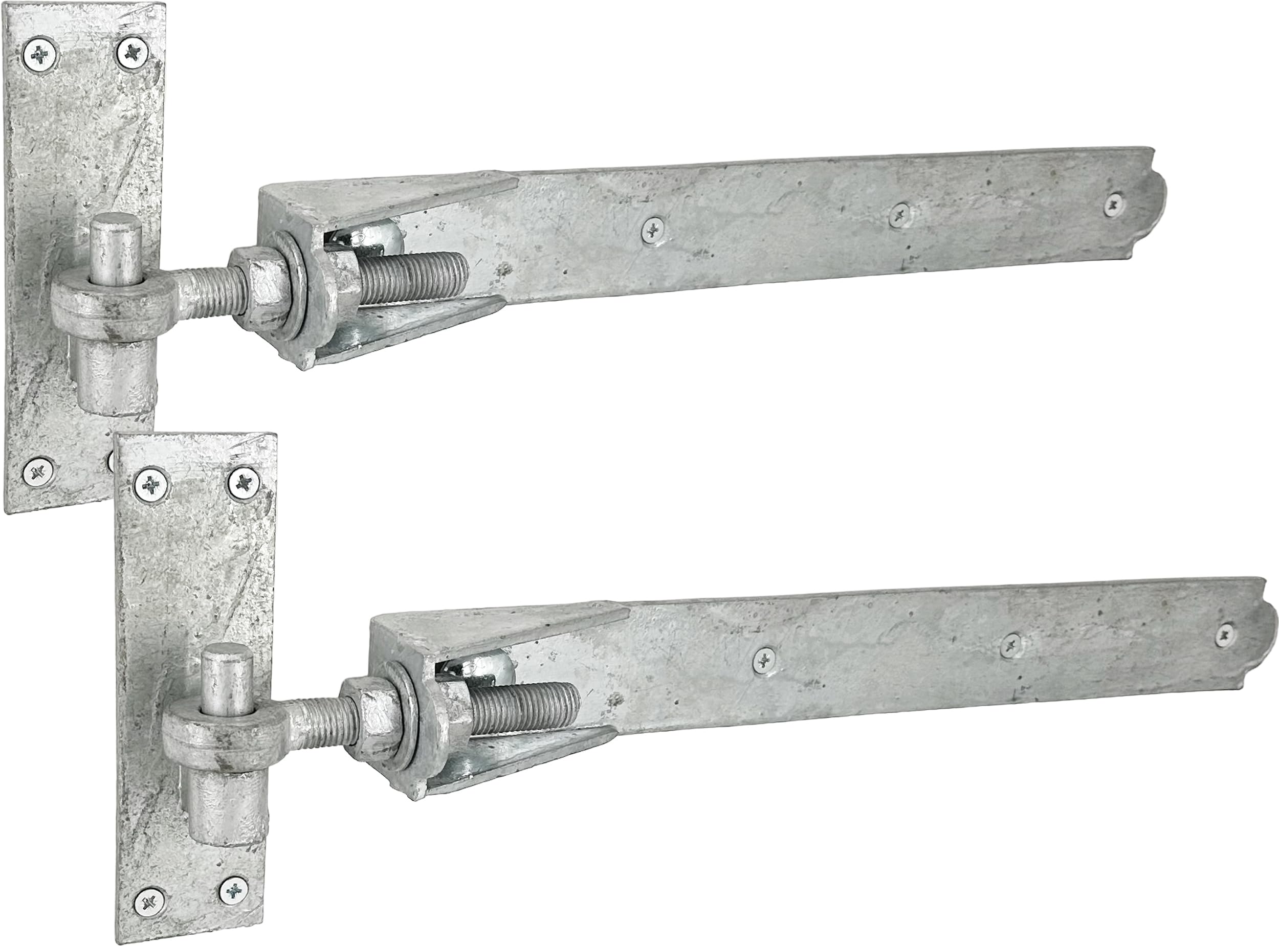 IRONTITE® Adjustable Gate Hinges Heavy Duty 450mm (18"), Hook and Band Gate Hinges for Wooden Gates. Galvanised Hook and Band Hinges with Fixings Included. (Galvanised), 450ADGALV
