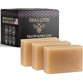 Terra Lotus - Organic Tallow Soap with Organic Castor Oil &amp; Raw Honey - Hydrating &amp; Nourishing - 3 Pack (Lavender)