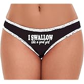 Knaughty Knickers I Swallow Like A Good Girl DDLG Babygirl BDSM Throat Goat Black and White Bikini Panties Adult Flirty Fun
