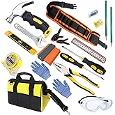 QeeHeng Kids Tool Set, Kids Real Tool Set with Tools Bag, Tools Belt, Hammer, Screwdrivers, DIY Building Woodworking Kit for 