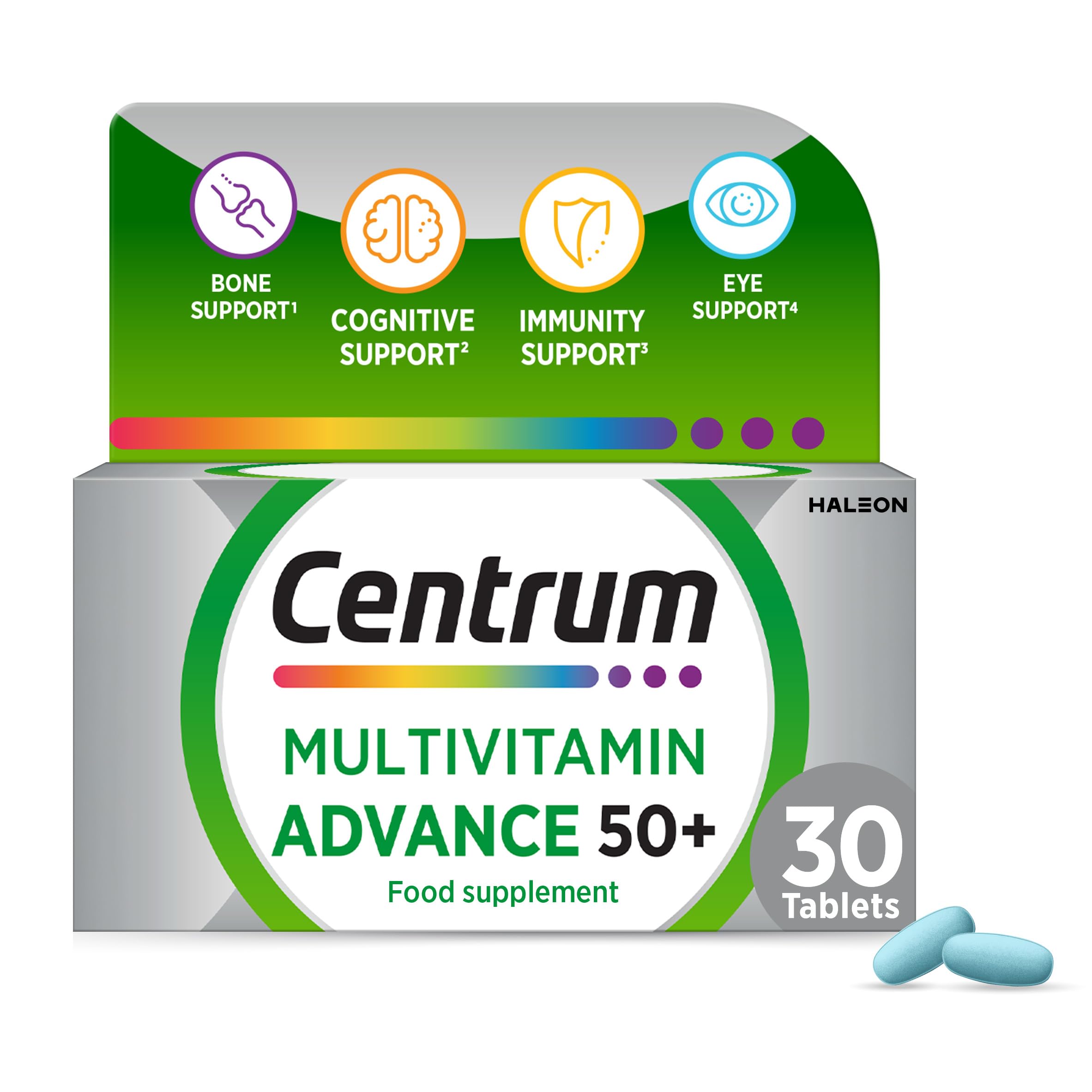 Centrum Advance 50+ Tablets Multivitamin & Mineral Supplements, with 24 essential nutrients, including vitamin D, C, Zinc, 30 ct