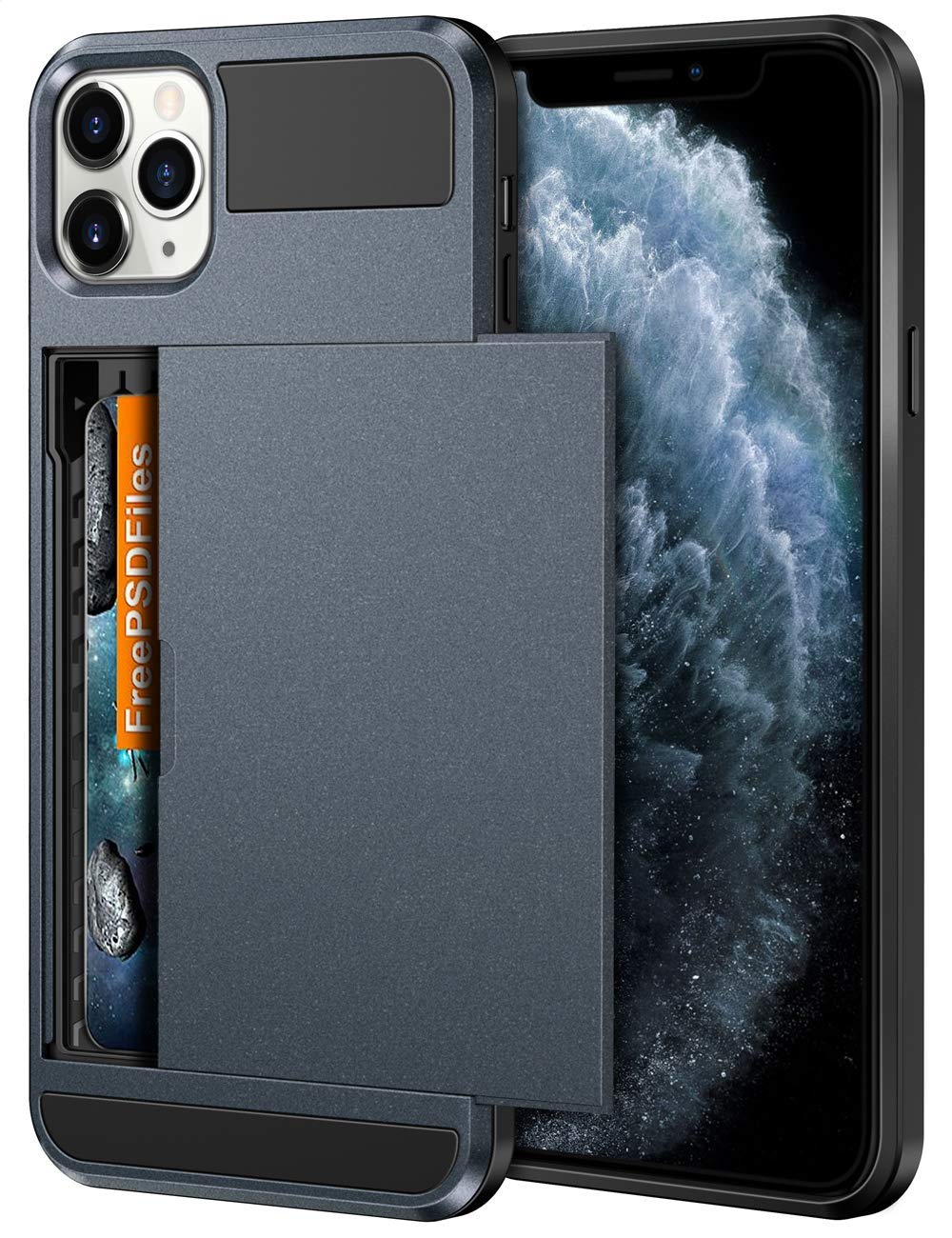Vofolen Case for iPhone 11 Pro Case Wallet Credit Card Holder Slot Sliding Door Hidden Pocket Anti-Scratch Dual Layer Hybrid TPU Protective Hard Shell Back Cover for iPhone 11 Pro 5.8 inch Matte Navy